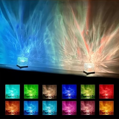 Water ripple atmosphere lamp, 16 colors adjustable touch control, remote control, USB charging, dynamic rotating water ripple, romantic fairy lamp, aurora shadow night light, creates a romantic atmosphere, suitable for weddings, proposals, parties, birthday gifts, Valentine's Day, Christmas, home decoration, bedroom decoration, birthday decorations, etc.