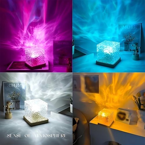 Water ripple atmosphere lamp, 16 colors adjustable touch control, remote control, USB charging, dynamic rotating water ripple, romantic fairy lamp, aurora shadow night light, creates a romantic atmosphere, suitable for weddings, proposals, parties, birthday gifts, Valentine's Day, Christmas, home decoration, bedroom decoration, birthday decorations, etc.