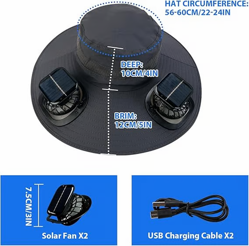 🔥⚡2025 New Ultralight Solar Fan Sun Hat – Lighter Than a Baseball!