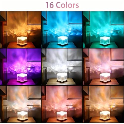 Water ripple atmosphere lamp, 16 colors adjustable touch control, remote control, USB charging, dynamic rotating water ripple, romantic fairy lamp, aurora shadow night light, creates a romantic atmosphere, suitable for weddings, proposals, parties, birthday gifts, Valentine's Day, Christmas, home decoration, bedroom decoration, birthday decorations, etc.