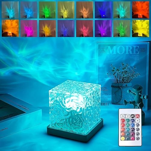 Water ripple atmosphere lamp, 16 colors adjustable touch control, remote control, USB charging, dynamic rotating water ripple, romantic fairy lamp, aurora shadow night light, creates a romantic atmosphere, suitable for weddings, proposals, parties, birthday gifts, Valentine's Day, Christmas, home decoration, bedroom decoration, birthday decorations, etc.