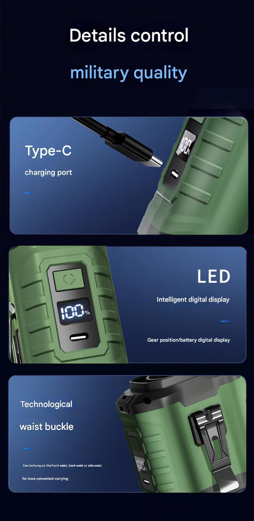 Portable Waist Clip & Neck Fan | USB Rechargeable with LED & Power Bank