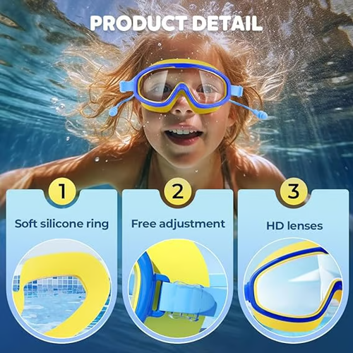 🔥HD children's large frame waterproof and anti-fog swimming goggles
