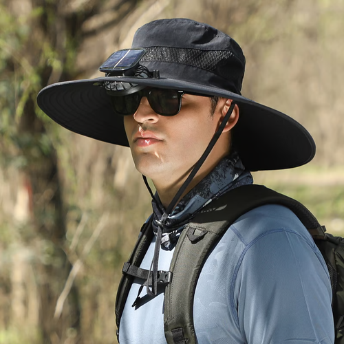 Wide Brim Solar Fan Outdoor Fishing Hat-Solar & USB Charging