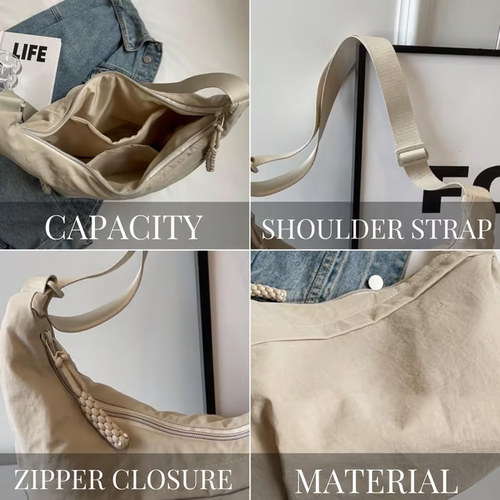 Women's Fashion Plain Color Nylon Crossbody Bag