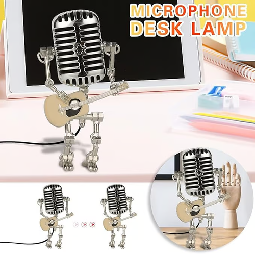 Vintage Metal Microphone Robot Desk Lamp