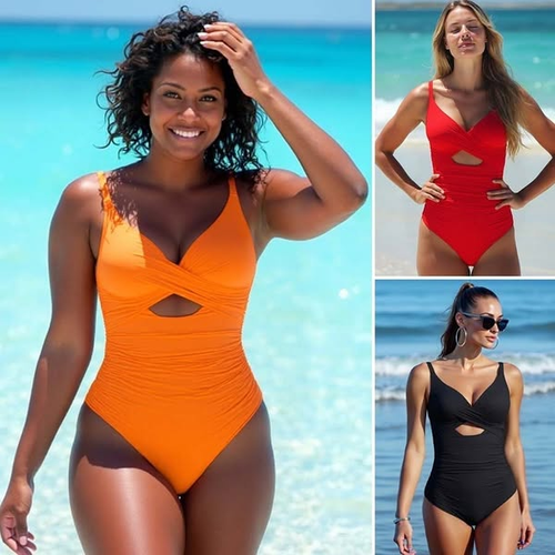 🩱Women's Solid Ribbed Cutout-Front Shaping Swimsuit👙