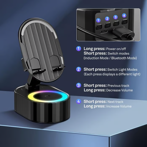 Cell Phone Stand with Induction SpeakerPower BankAtmosphere Light