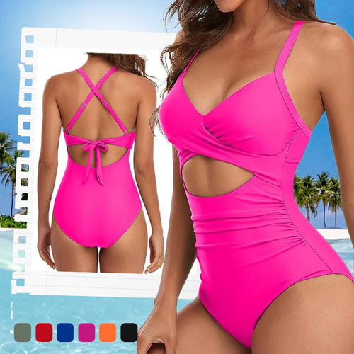 🩱Women's Solid Ribbed Cutout-Front Shaping Swimsuit👙