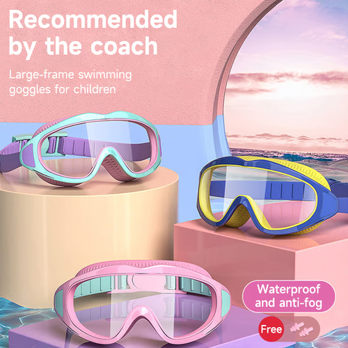 🔥HD children's large frame waterproof and anti-fog swimming goggles