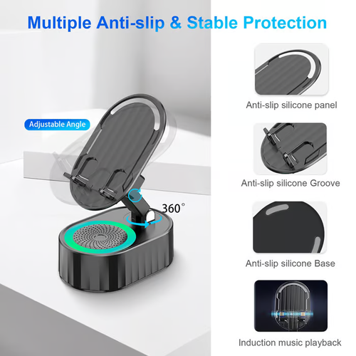 Cell Phone Stand with Induction SpeakerPower BankAtmosphere Light