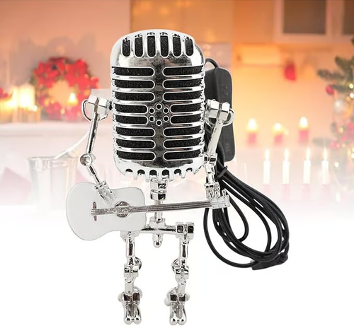 Vintage Metal Microphone Robot Desk Lamp