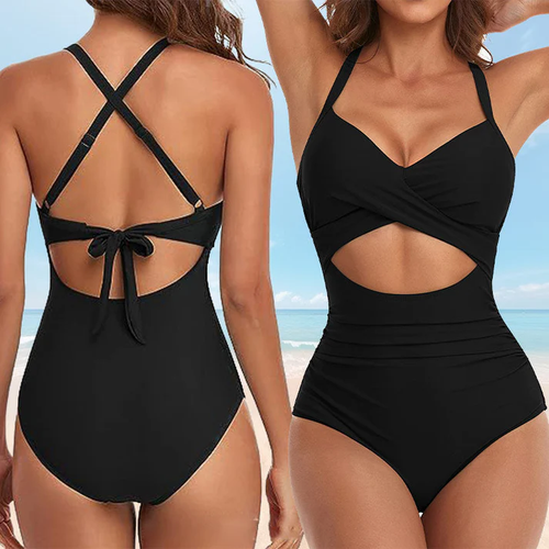 🩱Women's Solid Ribbed Cutout-Front Shaping Swimsuit👙
