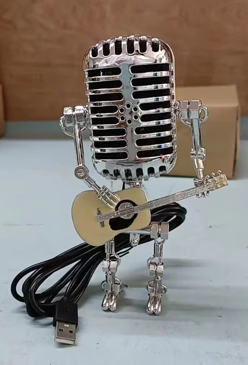 Vintage Metal Microphone Robot Desk Lamp