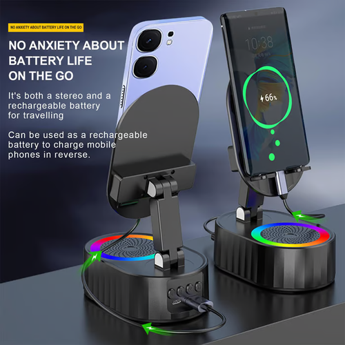 Cell Phone Stand with Induction SpeakerPower BankAtmosphere Light
