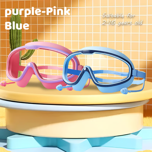 🔥HD children's large frame waterproof and anti-fog swimming goggles