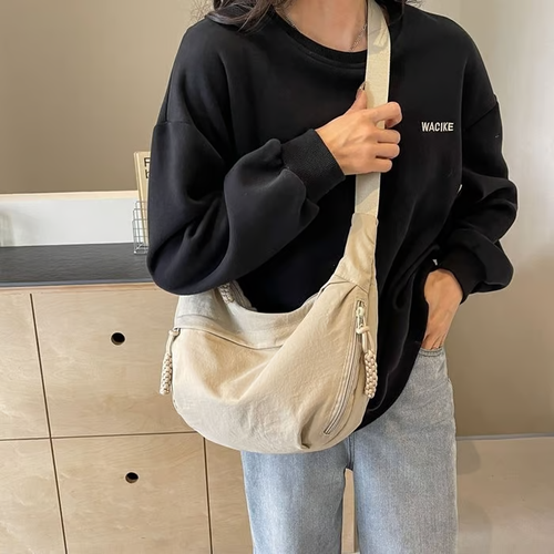 Women's Fashion Plain Color Nylon Crossbody Bag
