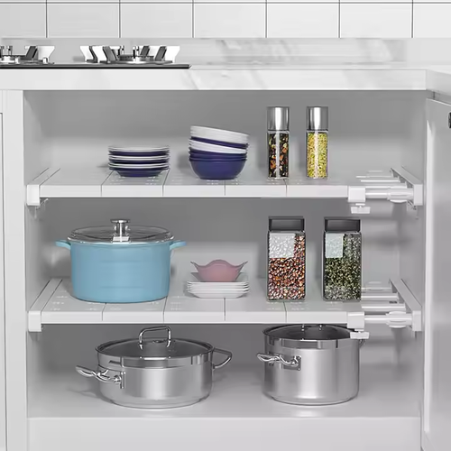 Expandable Closet Tension Shelf Storage Rack for Wardrobe, Kitchen, Bathroom