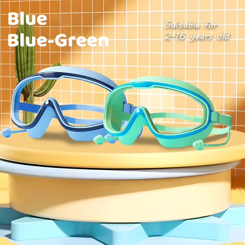 🔥HD children's large frame waterproof and anti-fog swimming goggles
