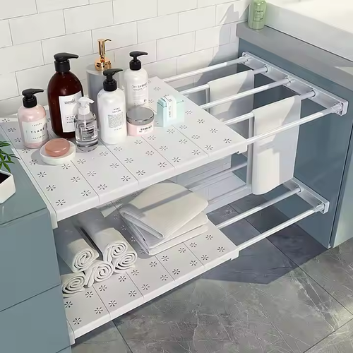 Expandable Closet Tension Shelf Storage Rack for Wardrobe, Kitchen, Bathroom