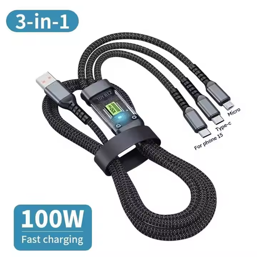 Transparent Luminous Super Fast Charging 3-in-1 Data Cable
