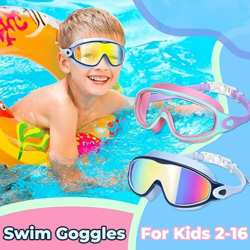 🔥HD children's large frame waterproof and anti-fog swimming goggles