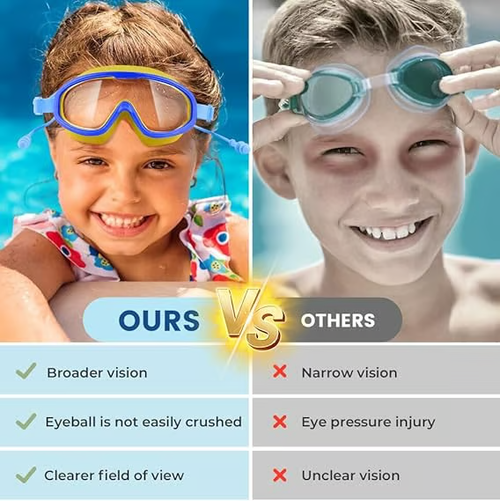 🔥HD children's large frame waterproof and anti-fog swimming goggles