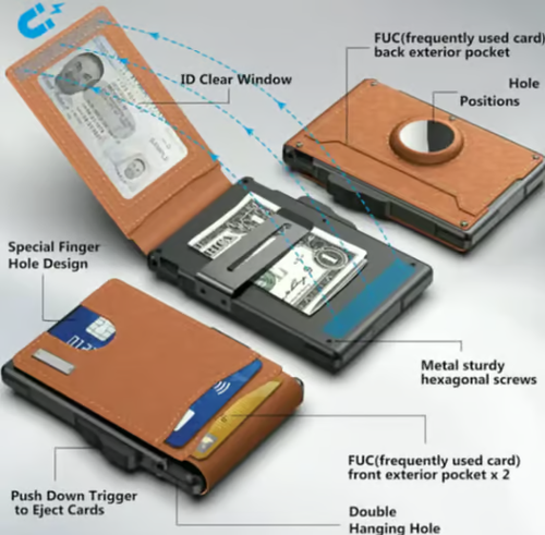🔥Wallet for Men - with Pop Up Aluminum Case Money Clip Slim Leather Slots Credit Card Holder RFID Blocking Bifold Minimalist Wallet