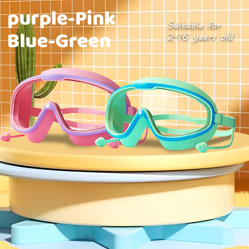 🔥HD children's large frame waterproof and anti-fog swimming goggles