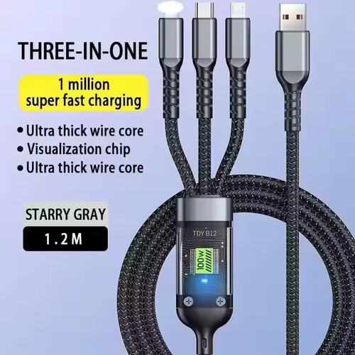 Transparent Luminous Super Fast Charging 3-in-1 Data Cable