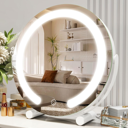 360° Rotation Smart Touch Control LED Makeup Mirror Dimmable 3 Colors Modern Design Customizable White Vanity Mirrors