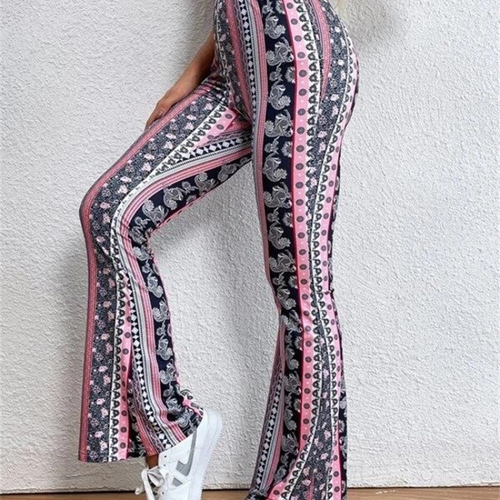 Women's Retro Printed Micro-flared Pants High Quality Fabric Retro L Size Star Tight Hip Casual Pants