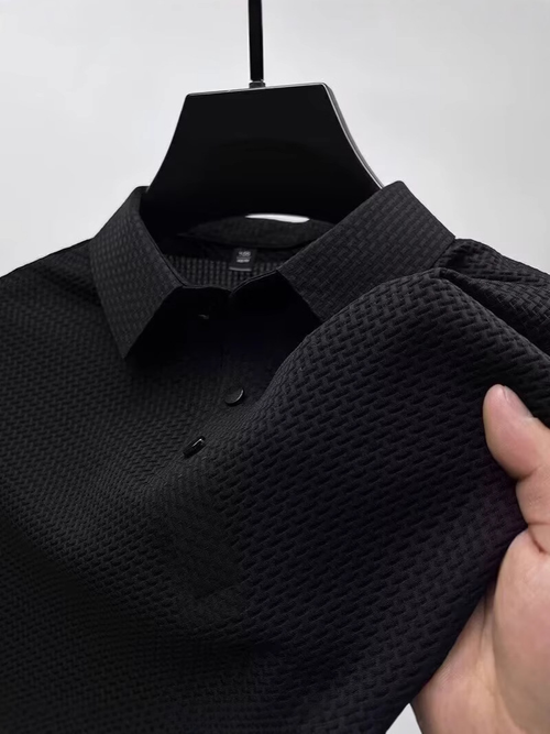 Waffle Ice Silk Short Sleeve Men's Polo Shirt Weat Absorption Casual Shirt Cool Breathable New High Quality Polo Shirt, Color: Black, Size: L