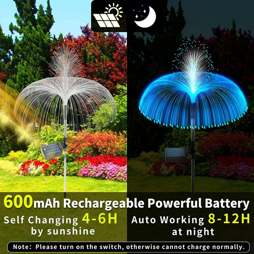 LED Waterproof Solar Jellyfish Fiber Optic Light Outdoor Garden Lawn Light Christmas Halloween Yard Atmosphere Decoration, 2 Pack