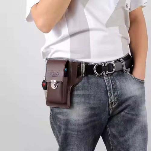 Portable retro waist bag European and American classic style wearable belt-style key men's waist bag