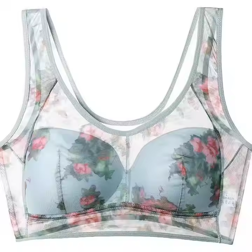Comfortable Silk-Free Bra Women's Bag Vintage Floral Lace Large Size Mommy Sports Bra, Size: XL