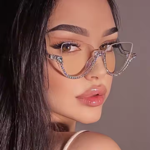 Blue light protection half frame inlaid with white diamond flat mirror personality retro optical mirror fashion trend glasses frame