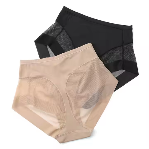 Mid-waist women's transparent mesh briefs, waist and abdomen comfortable ice silk women's underwear large size, buy 1 get 3 free