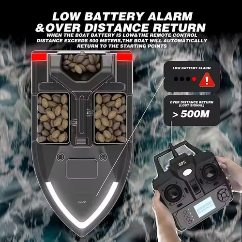 High-tech GPS bait boat, dual motors 500m remote control range and 2KG loading capacity