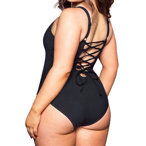 Body Shaping Backless Waist Drawstring Large Size Sexy Solid Color Tight Triangle One-Piece Swimsuit Bikini Women, Size 2XL