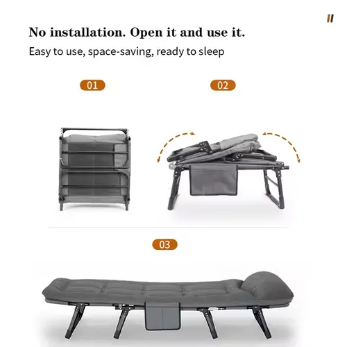 Modern Stainless Steel Folding Bed Portable Single Camp Bed Comfortable Outdoor Metal Frame