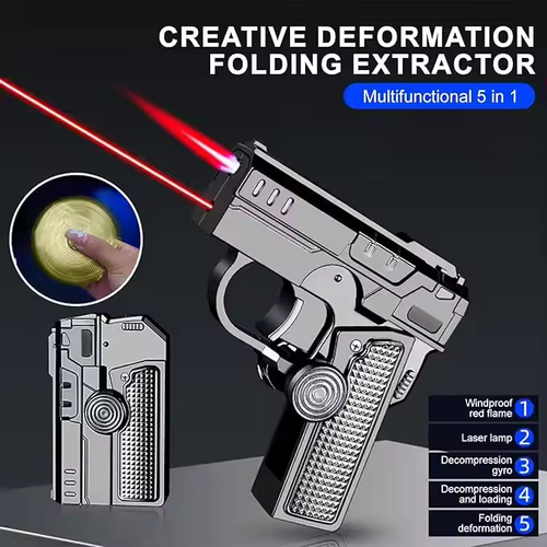 Fashionable dual shape decompression gyro lighter modern multifunctional foldable metal windproof lighter