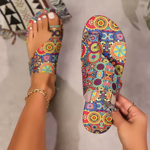 Summer new breathable printed slip-on Roman style sandals, EU: 37