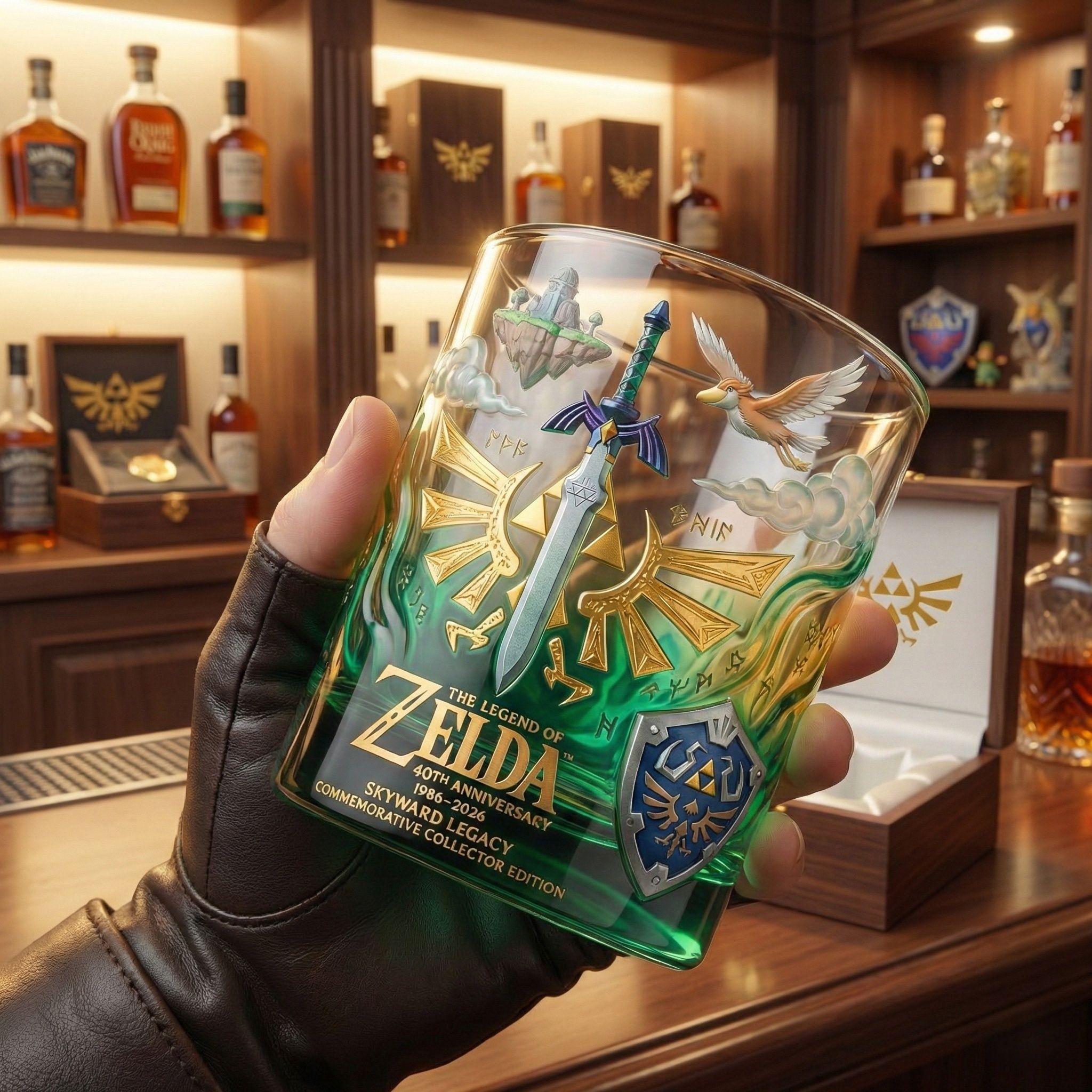 🥃Die Legende von Zelda-Whisky glas zum 40. Jahrestag