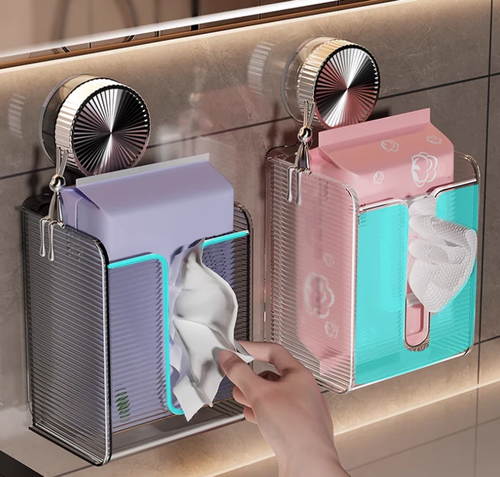 🔥Wall Mounted Suction Cup Transparent Tissue Organizer