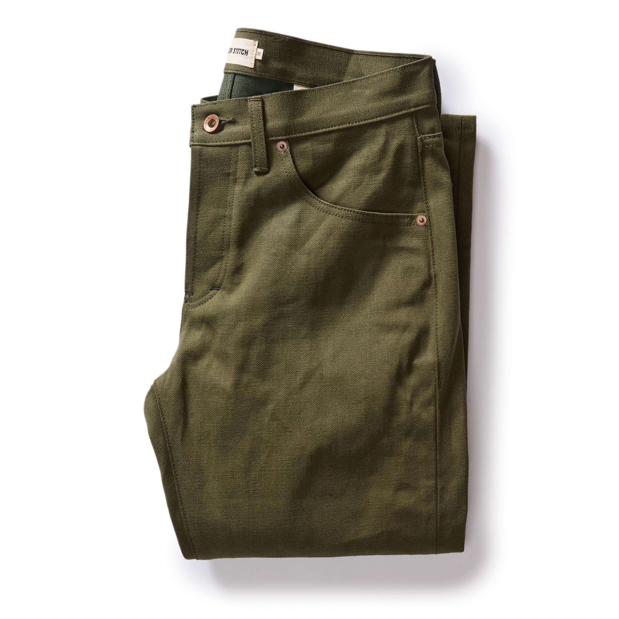 Auece Slim Jean in Olive Nihon Menpu Selvage