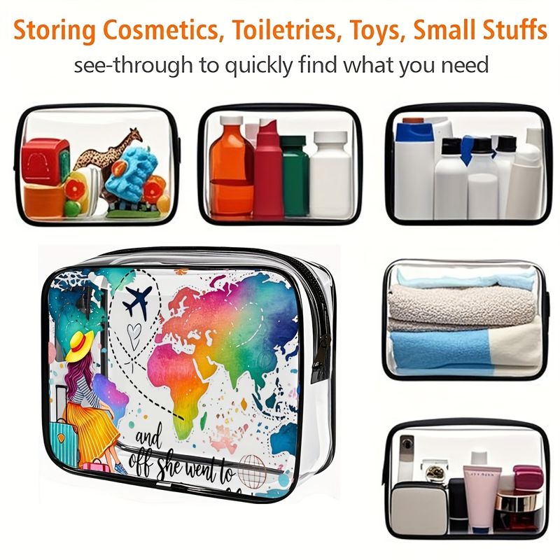 帶拉鍊閉合 大容量 易於清潔 時尚高品質女士和女孩儲物袋 高品質小袋 pvc化妝包 洗漱包 旅行便攜 tsa准入