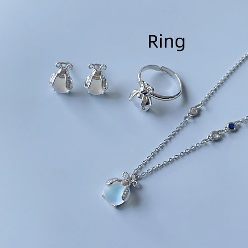 Glowworm Moonstone Necklace Earrings Ring