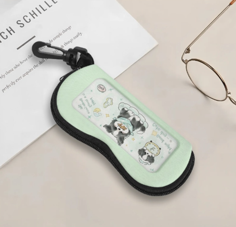 卡通邊牧眼鏡盒近視鏡墨鏡盒防摔防壓高顏值高級感兒童少女皮質來圖定制 可一件定制
