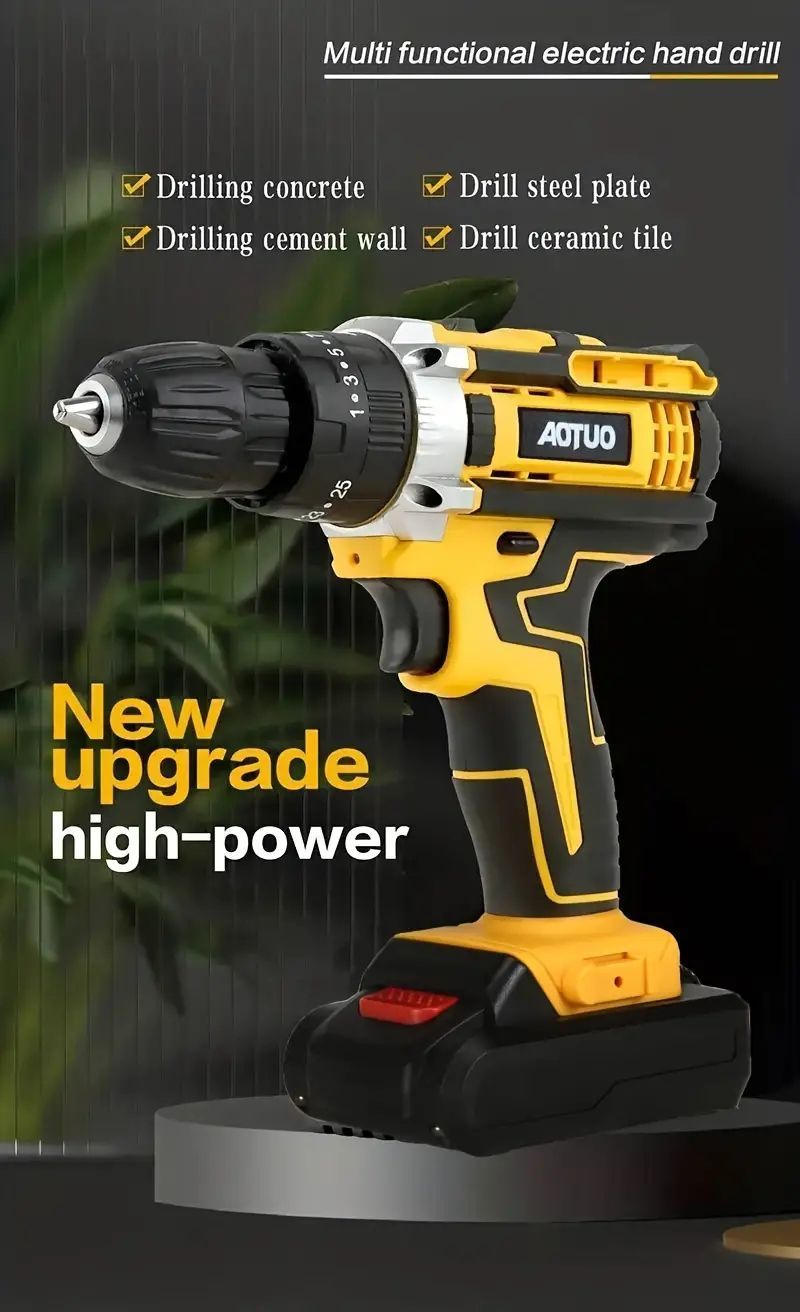 21V, Cordless Drill, Various Speed, Li-Ion Battery Powered, 25+1 Torque Setting, Keyless Chuck, Electric Drill For Metal, Wood, Ceramic Tile Drilling